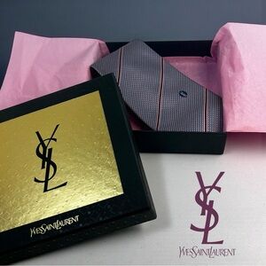 YSL Cravate - Sophisticated Stripe Burgundy & Lavender w/ Box & Gift Bag